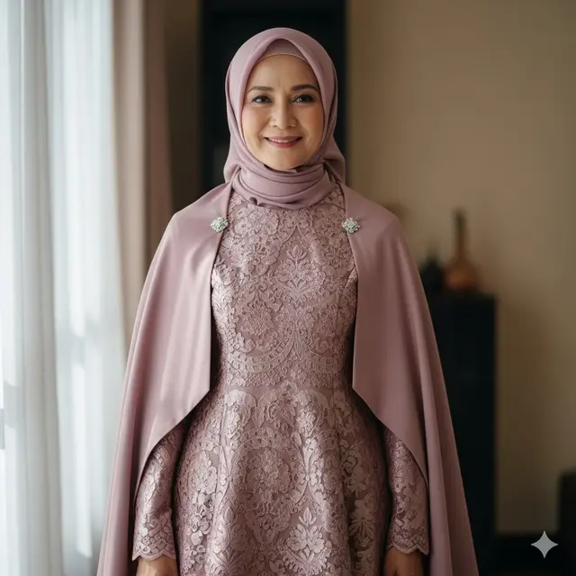 Rekomendasi Gamis Brokat 2025 A-Line untuk Ibu-ibu  Usia 50-an (Foto: Gemini)