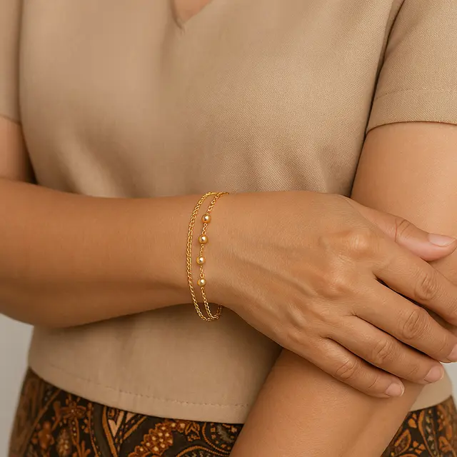 Model Gelang Emas 2 Layer Elegan untuk Ibu-ibu 40 Tahun ke Atas