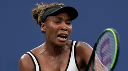 Petenis Amerika Serikat, Venus Williams mengembalikan bola ke arah Elina Svitolina dari Ukraina pada babak kedua AS Terbuka 2019 di Louis Amstrong Stadium, Rabu (28/8/2019). Venus Williams harus angkat koper lebih awal usai tumbang dua set 4-6, 4-6 dalam tempo satu jam 51 menit. (AP/Michael Owens)