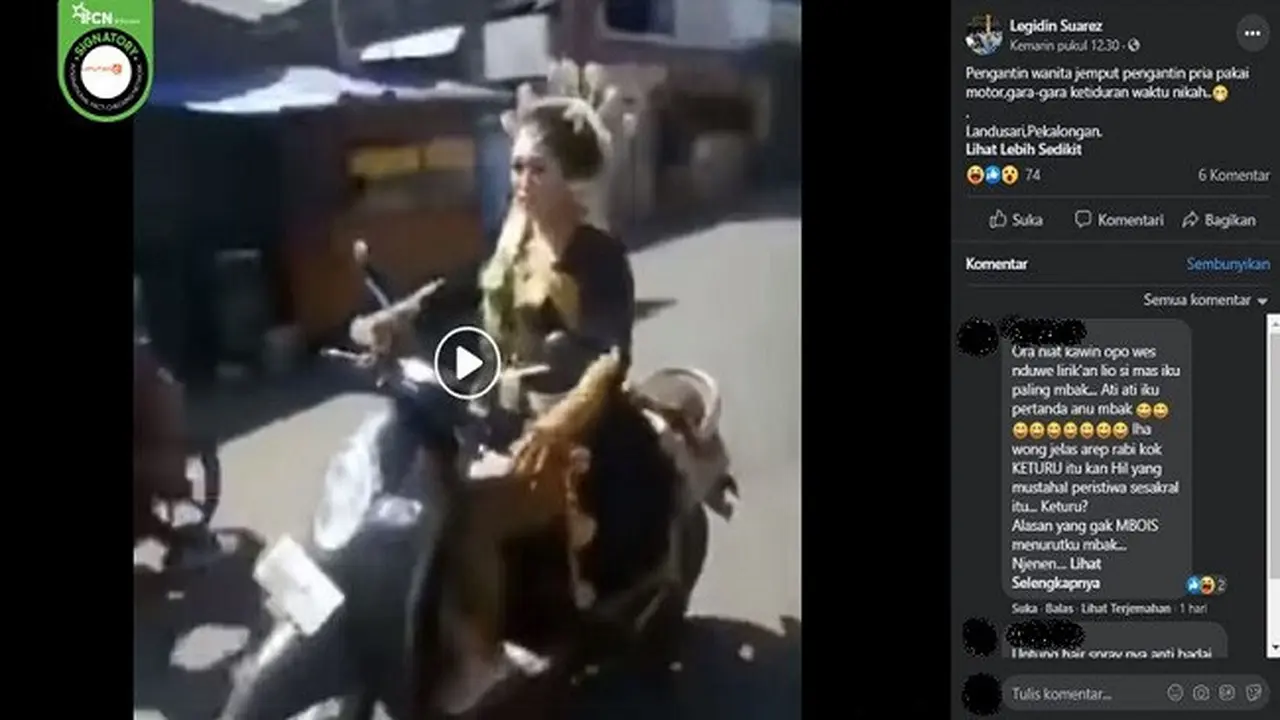 Gambar Tangkapan Layar Video yang Diklaim Pengantin Wanita Jemput Pasangannya Pakai Motor (sumber: facebook)