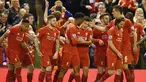 Para pemain Liverpool merayakan gol Philippe Coutinho saat melawan Everton pada lanjutan Liga Inggris di Stadion Anfield, Liverpool, Kamis (21/4/2016) dini hari WIB. (AFP/Paul Ellis)