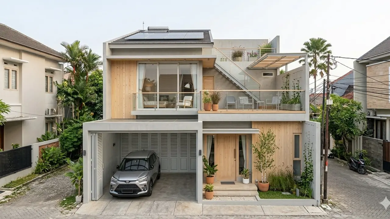 Rumah Kecil dengan Garasi dan Rooftop Modern (Foto: Gemini AI)