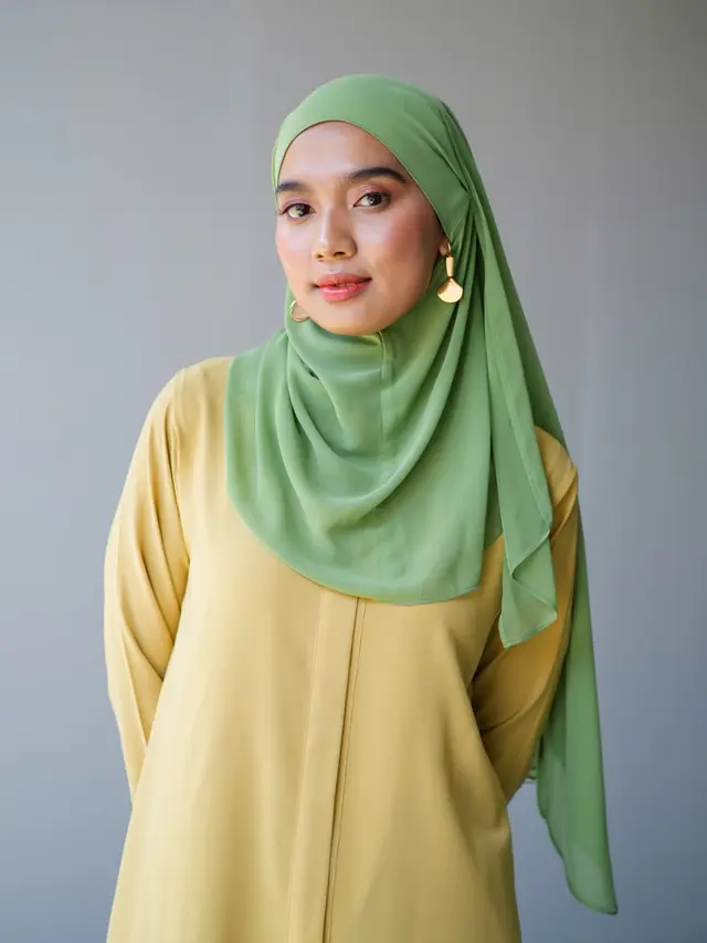 Warna jilbab yang cocok dipadukan dengan gamis butter yellow (Foto: Reve Art AI)