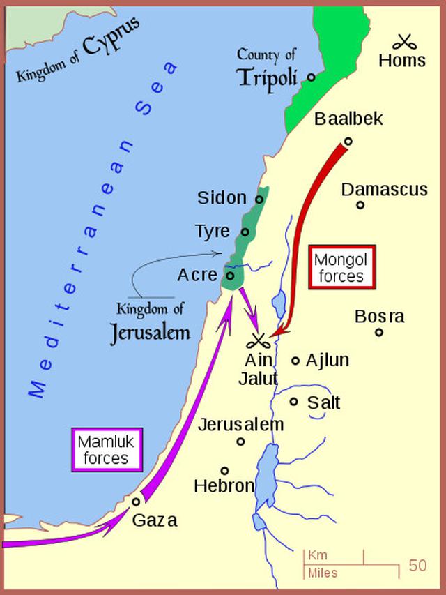 Kampanye pertempuran Ain Jalut antara pasukan Islam Mesir dengan Pasukan Mongol. (Foto: Wikimedia Commons)