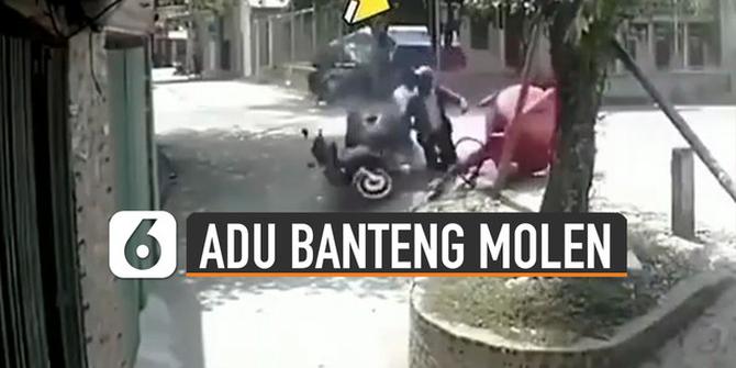 VIDEO: Viral Adu Banteng Pengendara Motor Dengan Mesin Molen Cor