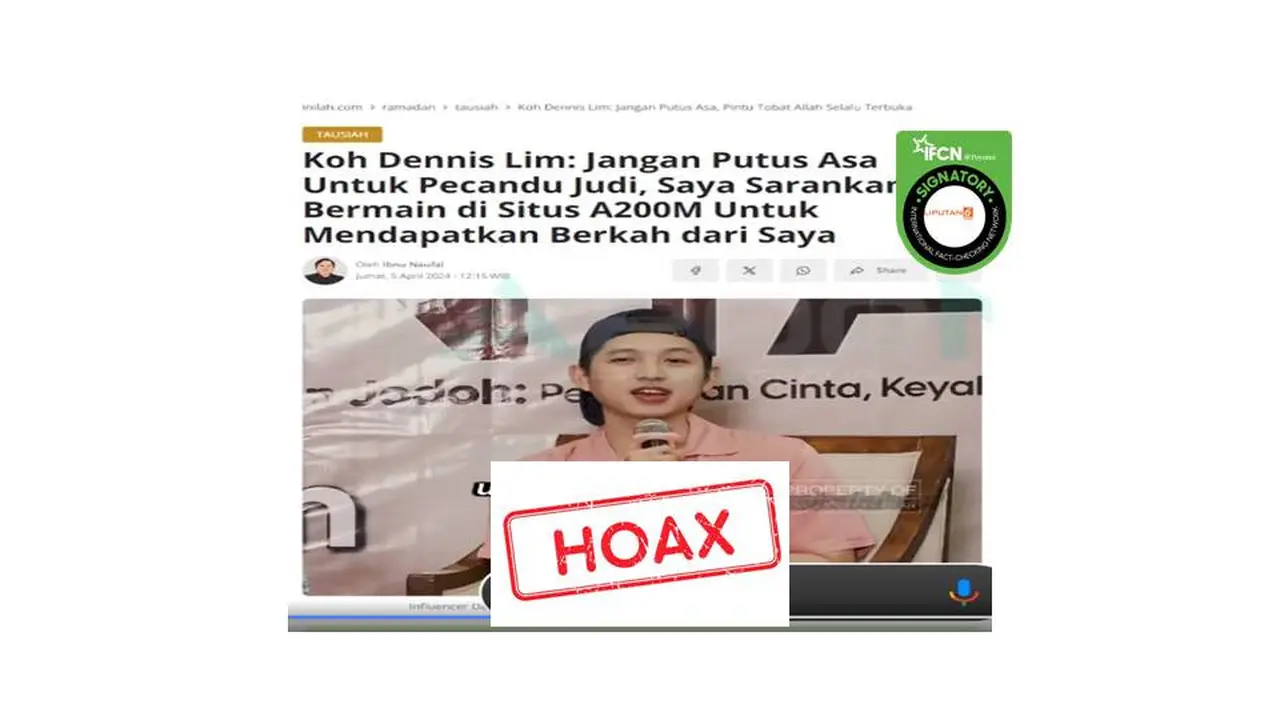 Cek Fakta Uztaz Dennis Lim promosikan situs judi