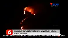 Kebakaran hutan di lereng Gunung Lawu, Magetan, Jawa Timur hingga Sabtu dini hari belum padam. Bahkan makin meluas, meski lokasi kebakaran jauh dari permukiman.