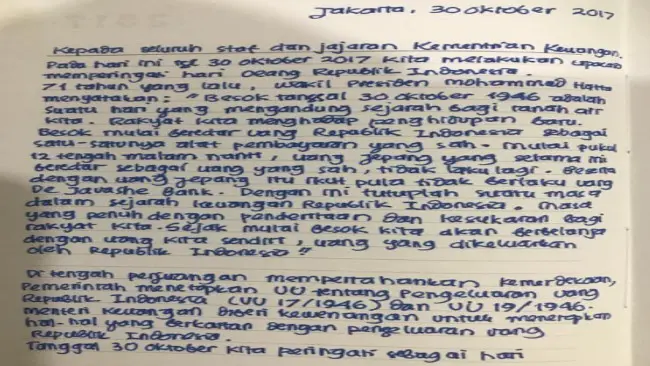 Surat Sri Mulyani (Facebook Menkeu Sri Mulyani)