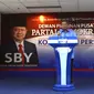 Ketua Umum DPP Partai Demokrat Susilo Bambang Yudhoyono (SBY) menyalahkan media massa dan masyarakat atas rendahnya elektabilitas peserta Konvensi Calon Presiden Partai Demokrat, Jumat (16/05/2014) (Liputan6.com/Johan Tallo).