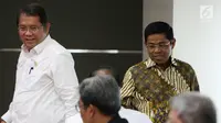 Menteri Sosial Idrus Marham (kanan) dan Menteri Komunikasi dan Informatika Rudiantara (kiri) saat menghadiri rapat persiapan Asian Games 2018 dengan Menko PMK dan pejabat terkait di Jakarta, Rabu (6/6). (Liputan6.com/Angga Yuniar)