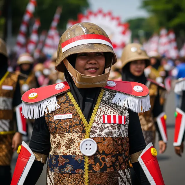 Kostum Pejuang Kemerdekaan dari Kardus dan Kain Bekas (AI Generated)