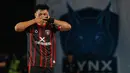 Pemain Grim Reaper, Sanjaya merayakan golnya ke gawang Lynx Hunters dalam laga Futsal X Series 2 di GOR UNJ, Rawamangun, Jakarta, Sabtu (17/01/2026). (Bola.com/Bagaskara Lazuardi)