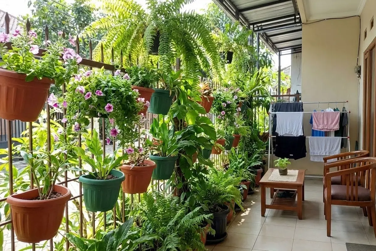 Teras Rumah Sempit Jadi Kebun Hijau