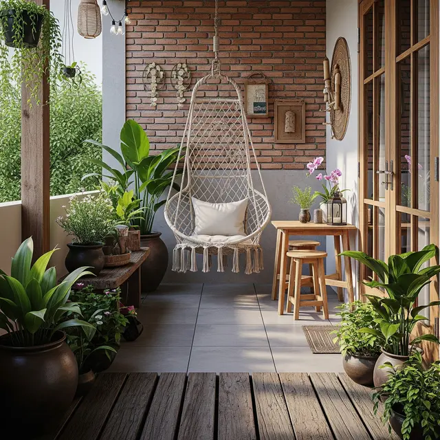 12 Desain Teras Rumah Kecil dengan Kursi Gantung, Area Sempit Jadi Ruang Santai