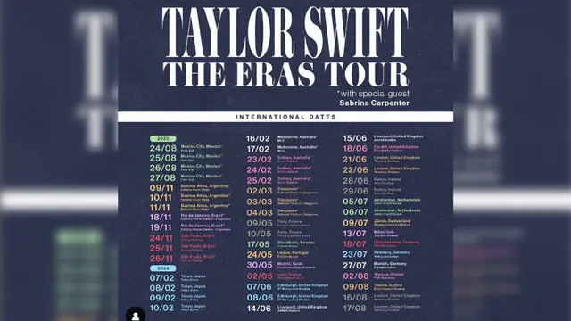 Daftar konser tur The Eras Taylor Swift pada 2023-2024 (Foto: Instagram @taylorswift)