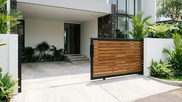 Pagar Geser Besi dan Kayu untuk Kesan Natural
