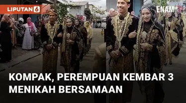 Tiga perempuan kembar 3 menikah bersamaan menarik perhatian