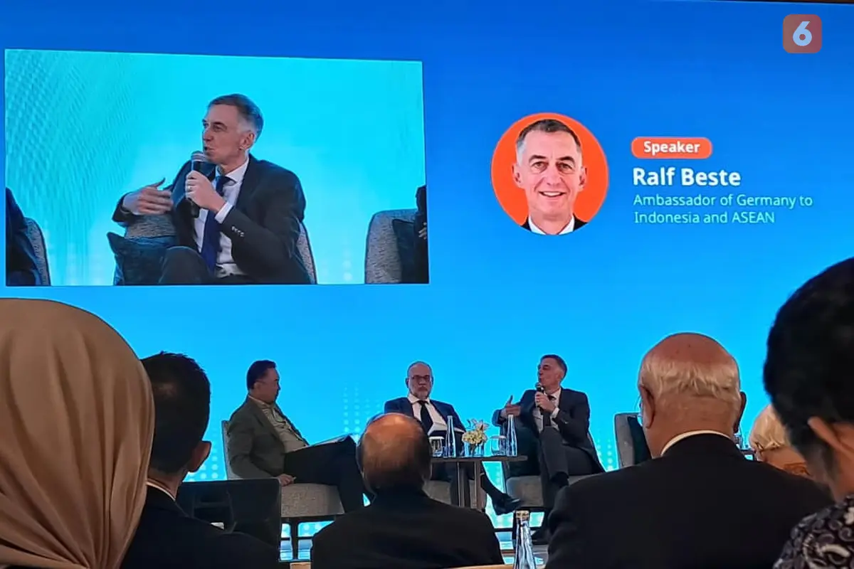 Duta Besar Jerman untuk Indonesia Ralf Beste pada Selasa (14/4/2026) di Jakarta, menyebut bahwa Eropa harus bersiap menghadapi kemungkinan berkurangnya peran kepemimpinan Amerika Serikat dalam sistem internasional. (Dok. Liputan6.com/Erin Rahayu Putri)