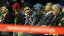 Ketua DPP Partai Gerindra Habiburokhman (tengah) hadir di sidang gugatan pasal aturan cuti kampanye dalam UU Pilkada di Mahkamah Konstitusi, Jakarta, Rabu (31/8). Gugatan diajukan Gubernur Jakarta, Basuki Tjahaja Purnama. (Liputan6.com/Helmi Fithriansyah)