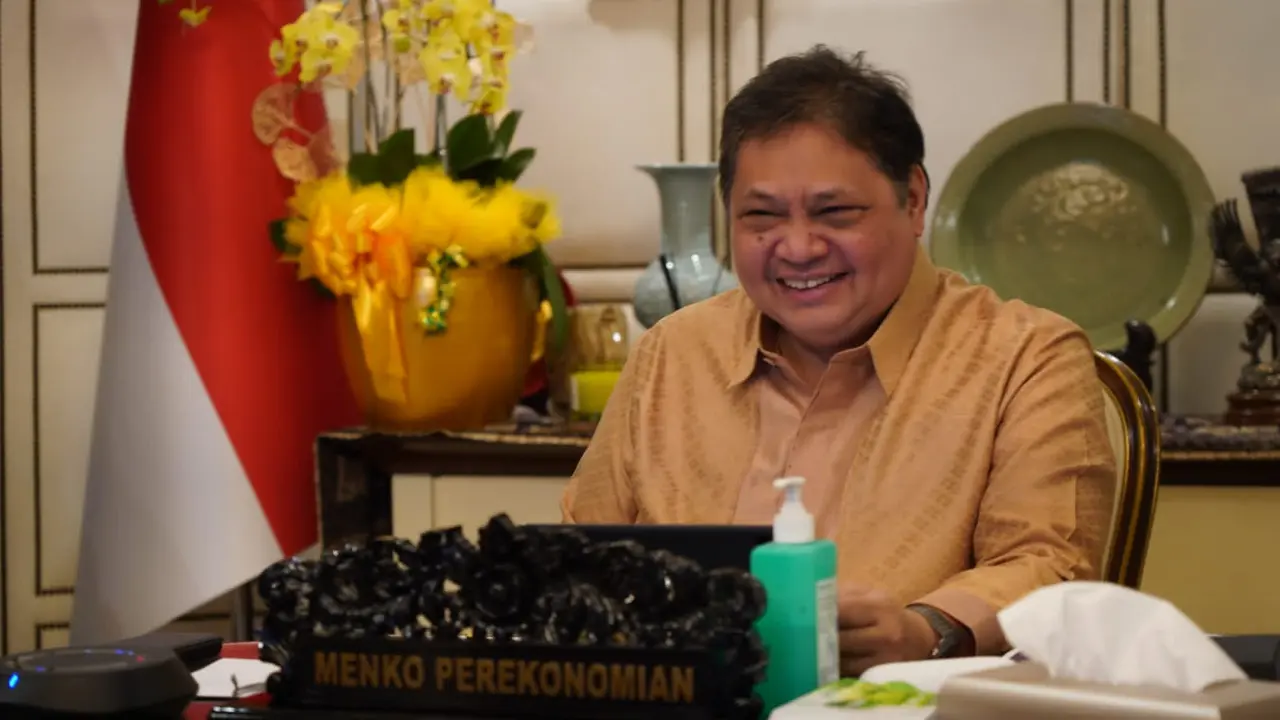 Menteri Koordinator Bidang Perekonomian Airlangga Hartarto menggelar pertemuan daring dengan American Indonesian Chamber of Commerce (AICC) pada Senin (22/05). Dok Kemenko