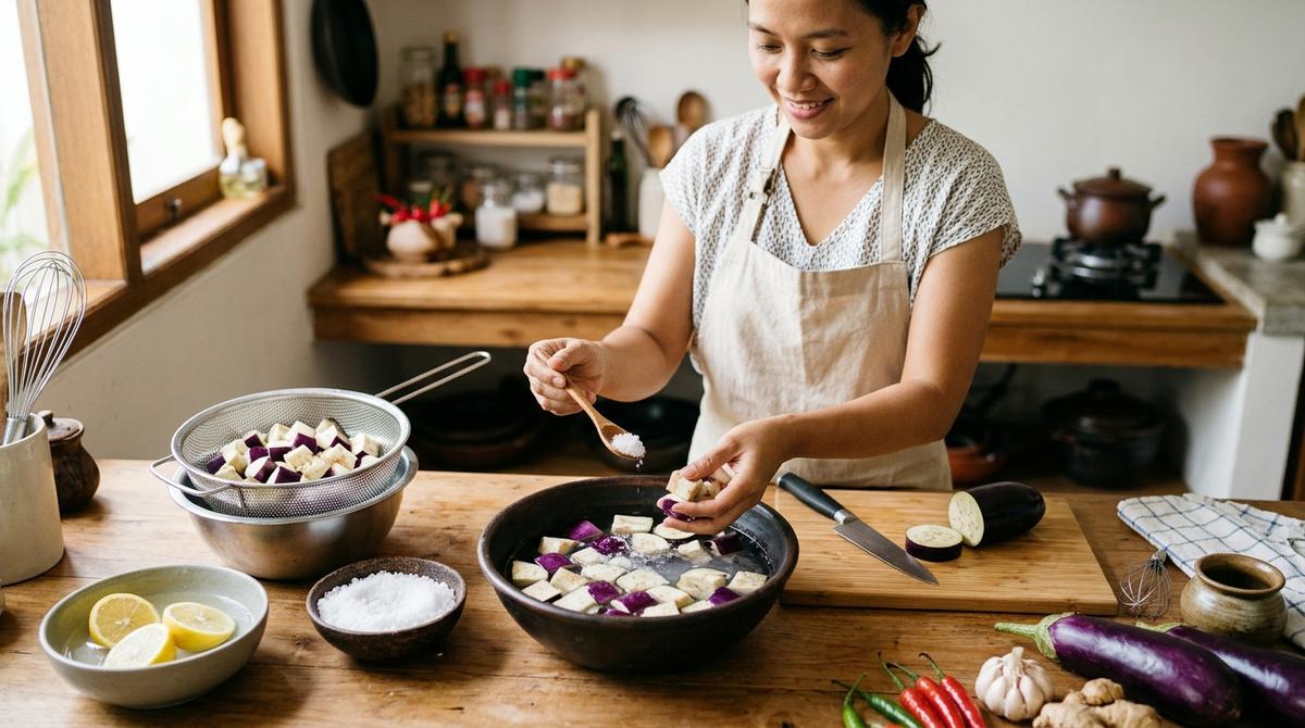 Cara Menghilangkan Rasa Pahit Berlebih pada Terong sebelum Dimasak (AI Generated)