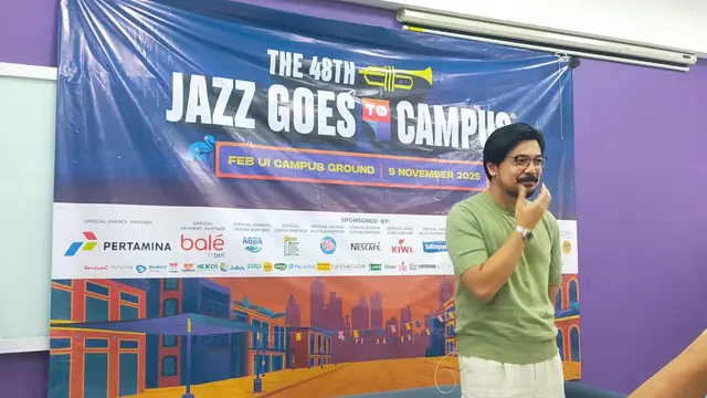 Press Room Bilal Indrajaya, Jazz Go to Campus, Depok, Minggu (09/11/25) (Zikrah Nur Amalah/Liputan6.com)