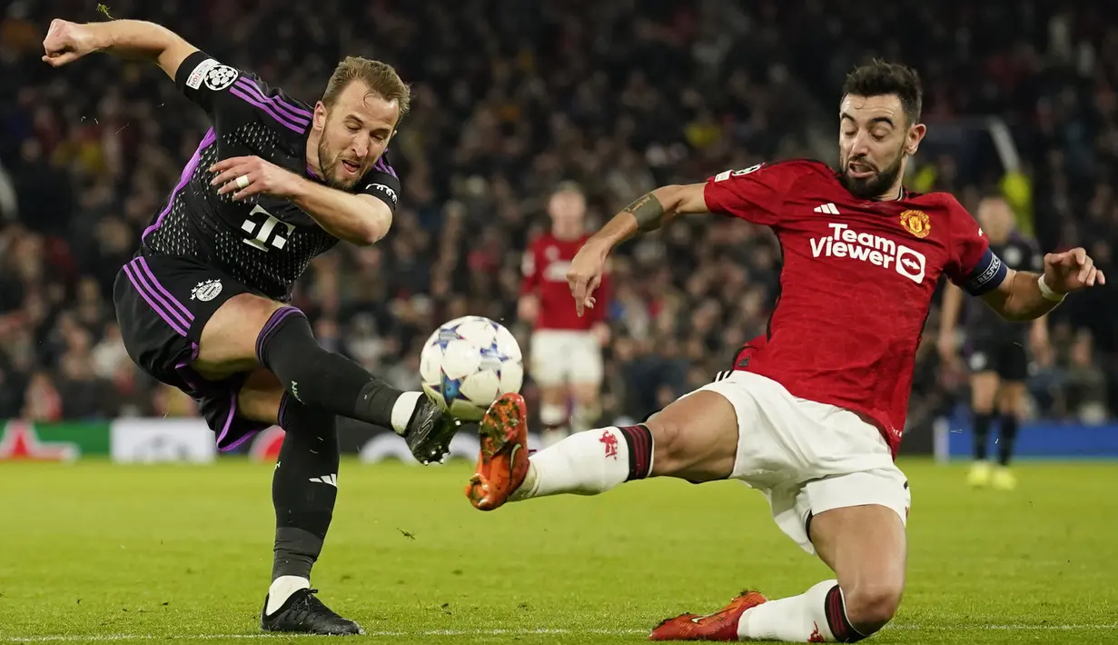 Manchester United resmi tersingkir dari Liga Champions 2023/2024 usai dikalahkan Bayern Munchen dengan skor 0-1. (AP Photo/Dave Thompson)