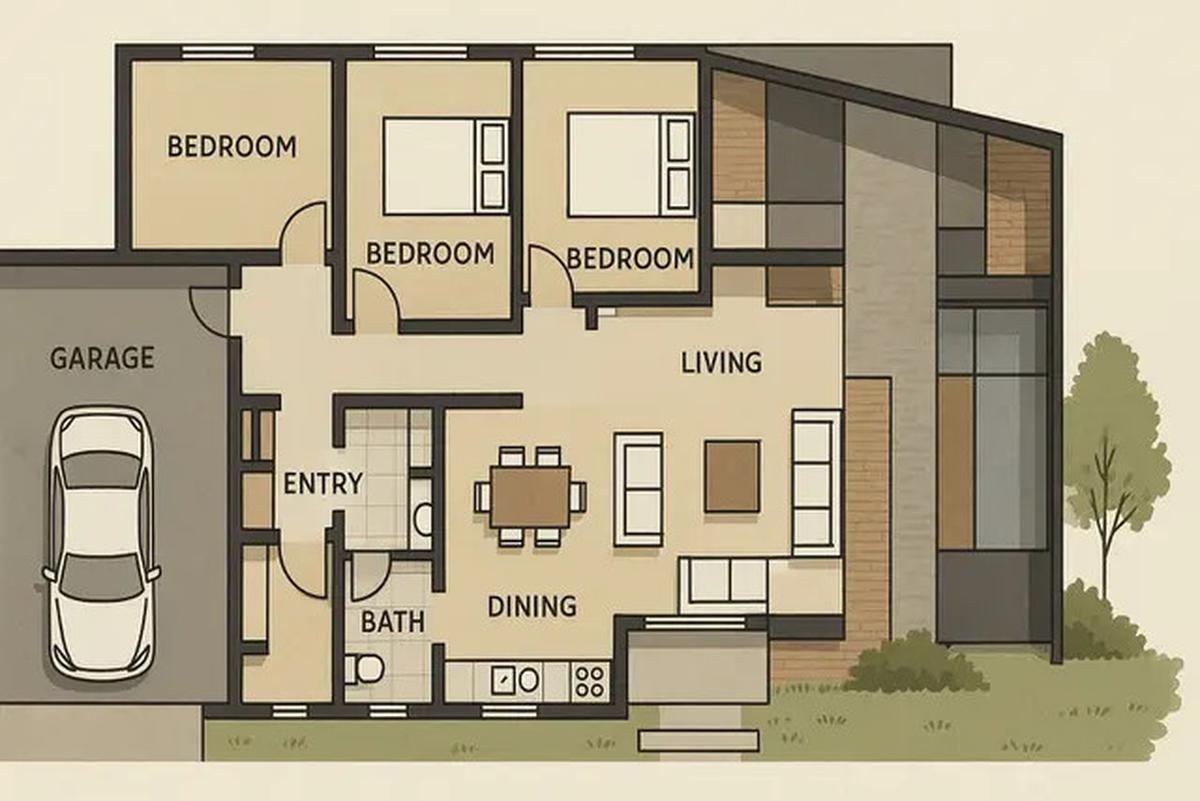Denah Rumah 1 Lantai 3 Kamar Tidur dan Garasi, Ini Referensi untuk Punya Hunian Mininalis Modern