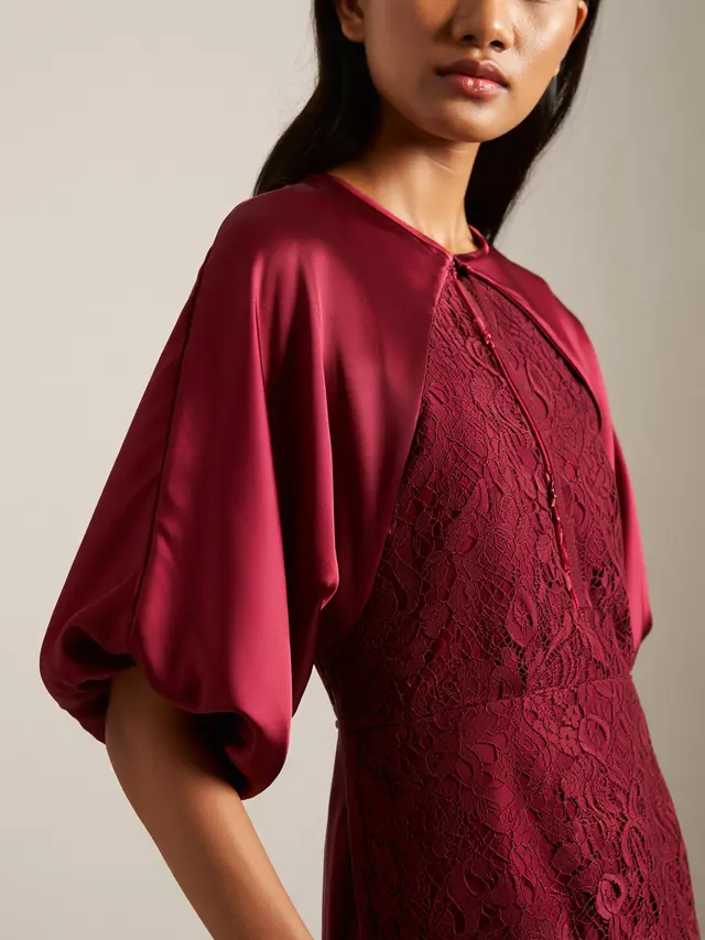 Long Dress Brokat Kombinasi Outer Satin Lengan Balon