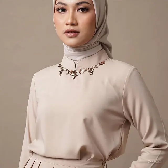 Model Payet pada Tunik Polos dengan Kerah Tegak