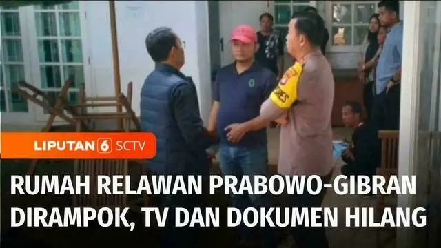 Rumah relawan pemenangan Prabowo-Gibran di Jalan Imam Bonjol, Menteng, Jakarta Pusat, disatroni kawanan maling. Satu unit televisi dan sejumlah dokumen raib dicuri.