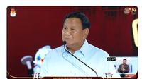 Calon presiden (capres) nomor urut 2 Prabowo Subianto saat debat capres ketiga yang digelar KPU pada Minggu (7/1/2024) di Istora, Senayan, Jakarta. (Tangkapan Layar YouTube KPU RI)