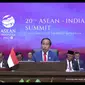 Presiden Joko Widodo (Jokowi) dalam Konferensi Tingkat Tinggi (KTT) ke-20 ASEAN-India yang digelar di Ruang Cendrawasih 3, Jakarta Convention Center (JCC), Jakarta, Kamis (7/9/2023).