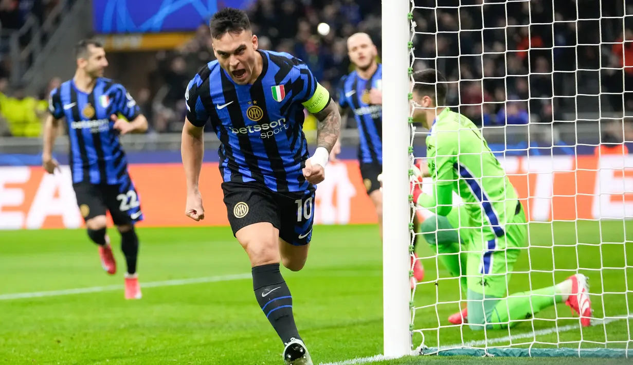 Lautaro Martinez menjadi bintang dalam laga Inter Milan vs AS Monaco di Liga Champions. (AP Photo/Luca Bruno)