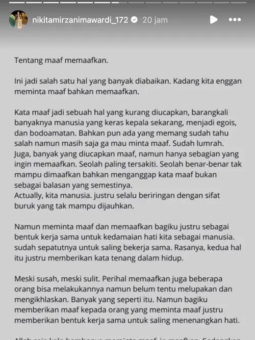 Setelah Lolly Pulang dan Ngemis Waktu 10 Menit, Nikita Mirzani Bahas Memaafkan  Belum Tentu Melupakan - ShowBiz Liputan6.com