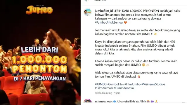Jadi Favorit Penonton, ‘JUMBO’ Lampaui 1 Juta Penonton dan Catatkan Sejarah Baru