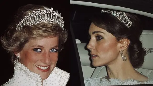 Putri Diana dan Kate Middleton saat keduanya mengenakan tiara Cambridge Lover's Knot. (Dok. _kate_middleton_royal/Instagram)