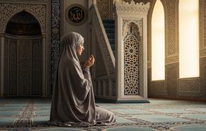 Ilustrasi Perempuan Muslimah Sholat/Gemini AI