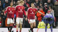 Manchester United menelan kekalahan 1-3 dari Brighton and Hove Albion pada laga pekan ke-22 Premier League di Old Trafford, Minggu (19/1/2025) malam WIB.&nbsp;(AP Photo/Dave Thompson)
