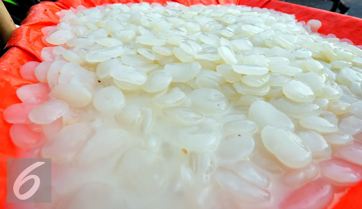 Memasuki bulan Ramadhan permintaan kolang-kaling untuk campuran minuman buah berbuka puasa meningkat dibandingkan hari biasa, Pasar Induk, kramat jati, Jumat (19/6/2015). (Liputan6.com/Yoppy Renato)