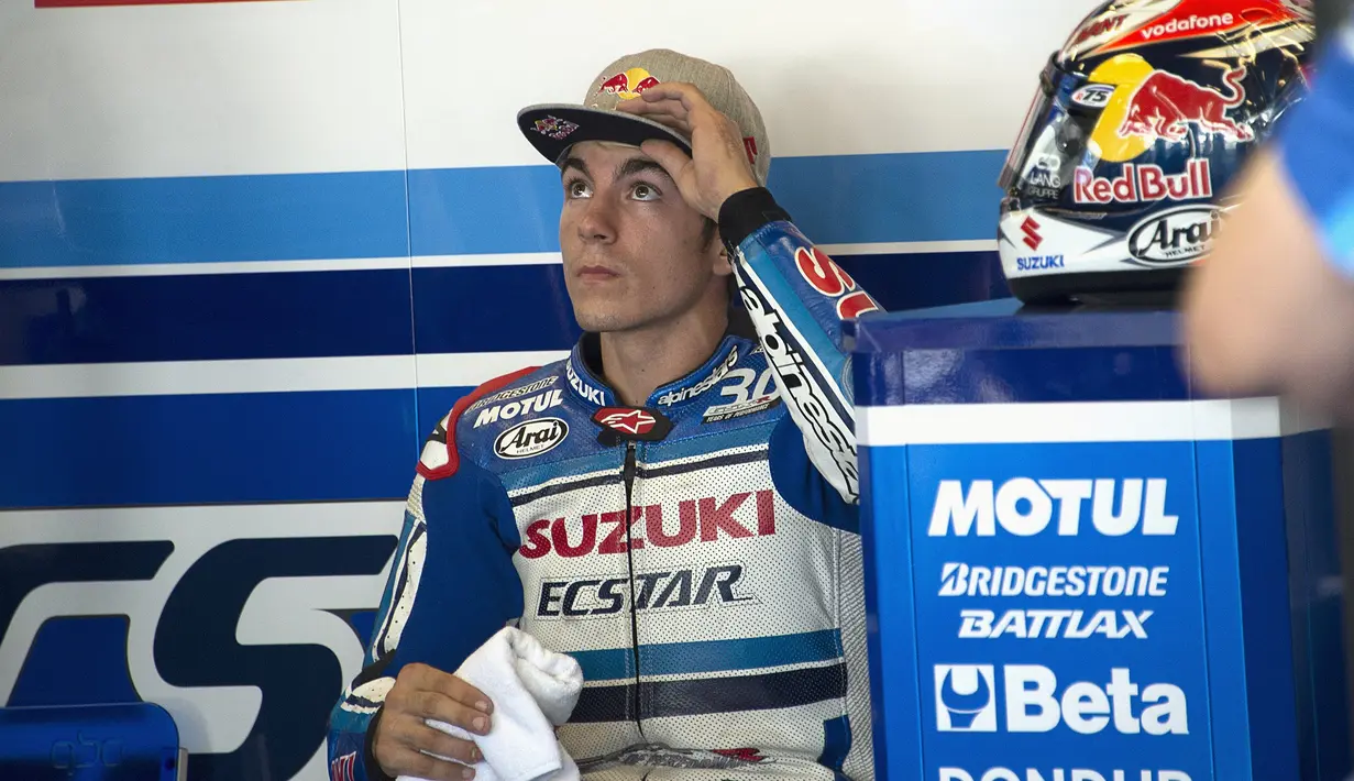Pebalap asal Spanyol Maverick Vinales dari tim Suzuki saat balapan di Sirkuit Indianapolis, Indiana.(Getty Images/AFP)