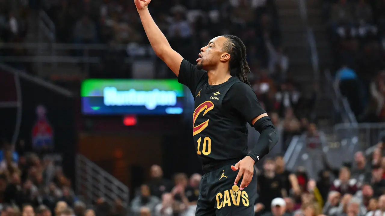 Selebrasi pemain Cavaliers Darius Garland pada laga NBA 2024/2025