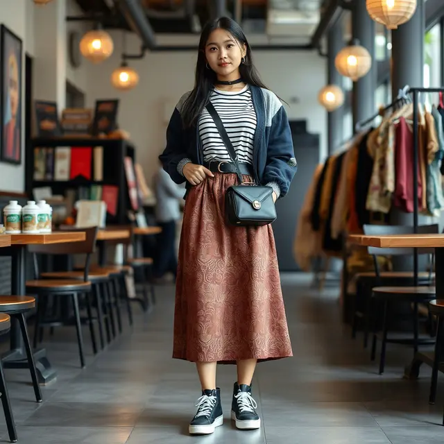 Rok Midi Batik dengan Contrast Waistband