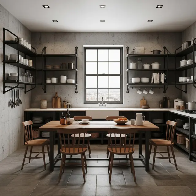 Desain Dapur Industrial dengan Semen Ekspos