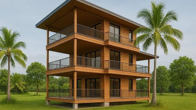 Rumah Kayu 3 Tingkat Asri di Pedesaan