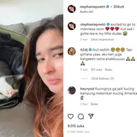 Stephanie Poetri mengaku bahagia bisa pulang ke Indonesia. "excited to go to indonesia soon, but sad i gotta leave my little dudes (kucing kesayangan),&rdquo; tulis Stephanie. [Foto: instagram/stephaniepoetri]