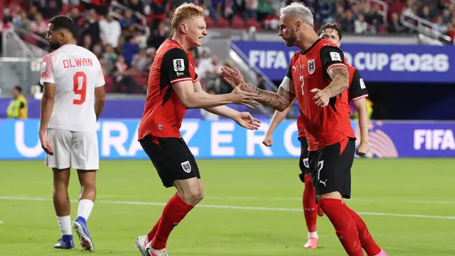 Selebrasi pemain Austria saat melawan Yordania