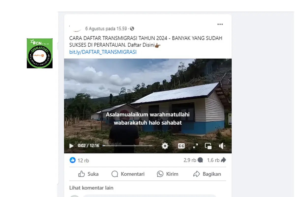 Tangkapan layar klaim tautan pendaftaran transmigrasi.