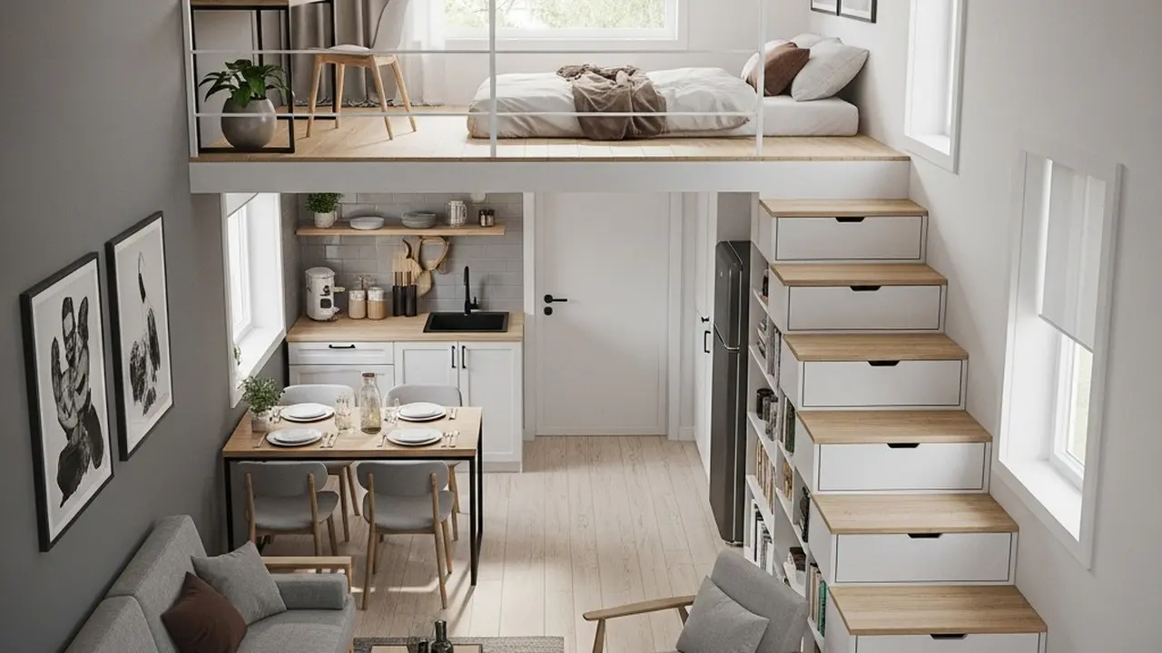 Desain Rumah 4x3 Sederhana dengan Mezzanine yang Cocok untuk Hunian Minimalis