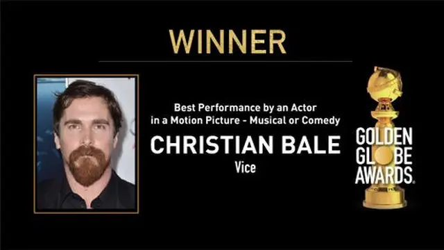 Christian Bale (Twitter/ Golden Globes - https://twitter.com/goldenglobes/status/1082105468649037824)